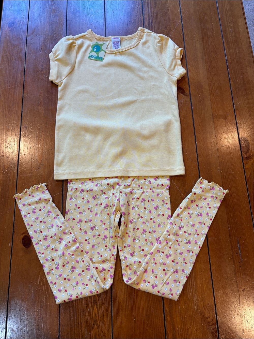 NWT Gymboree 2 Piece Yellow Top & Pink Floral & Strawberry Legging Set Size 6